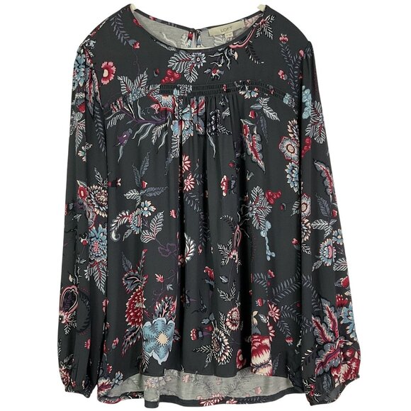 NWT LOFT Gray & Multicolor Floral Paisley Print Top, XL, 100% Polyester (front) - Picture 1 of 10